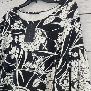 bryn WALKER XXS Lantern Long Sleeve Dress Black & White Floral NWT $210 L802